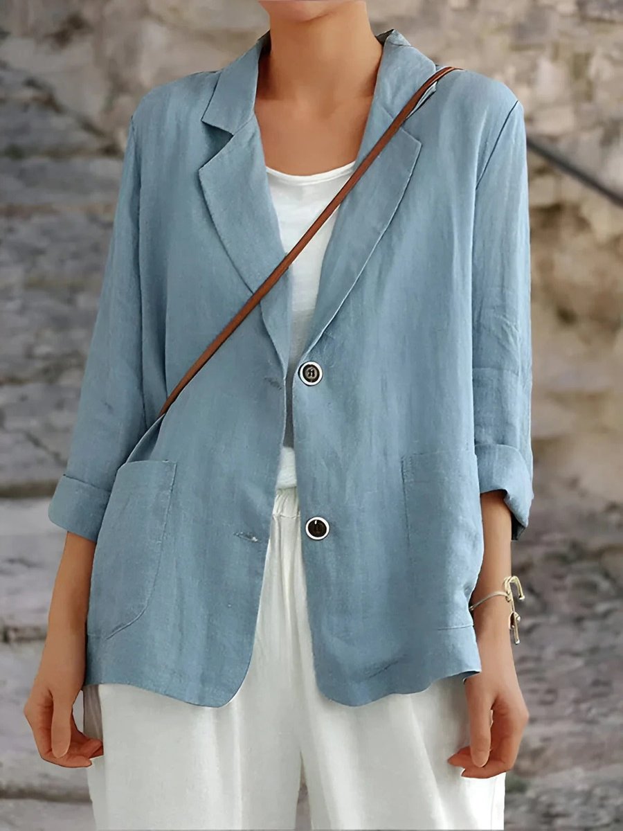 Women's Casual Linen Blazer Vest Jacket - Blue