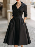 Women's Vintage Wrap Cocktail Midi Dress - Black