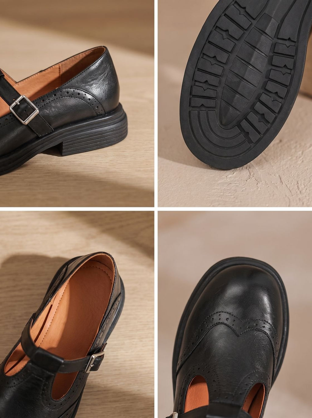 Women's Brogue Wingtip T-Strap Mary Jane Flats
