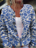 Women's Vintage Floral Button-Front Cardigan - Blue