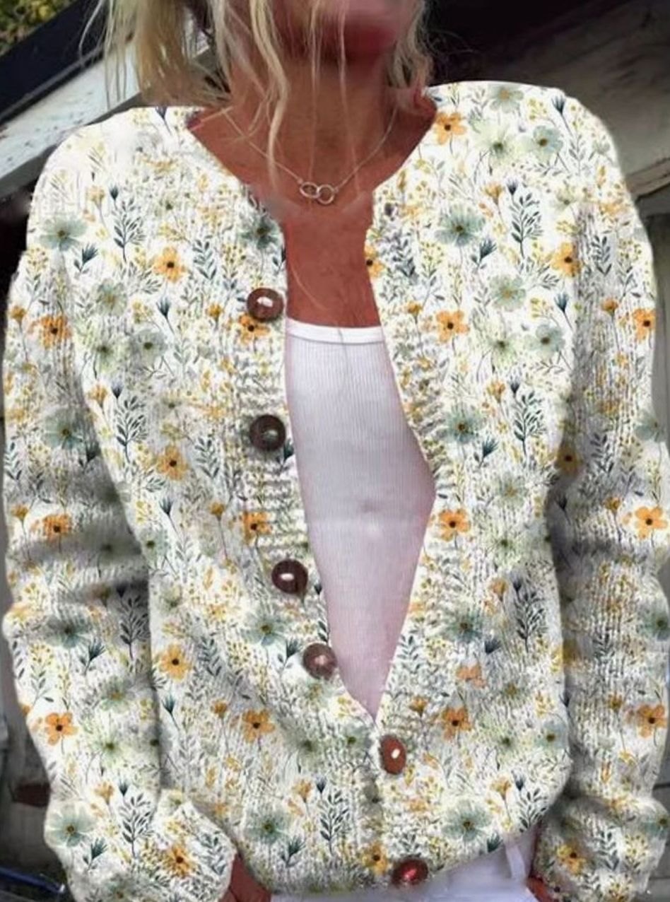 Women's Vintage Floral Button-Front Cardigan - White