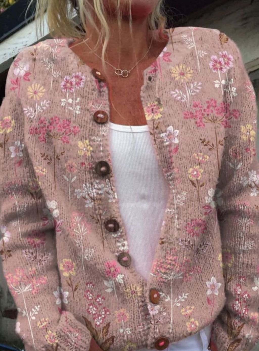 Women's Vintage Floral Button-Front Cardigan - Pink