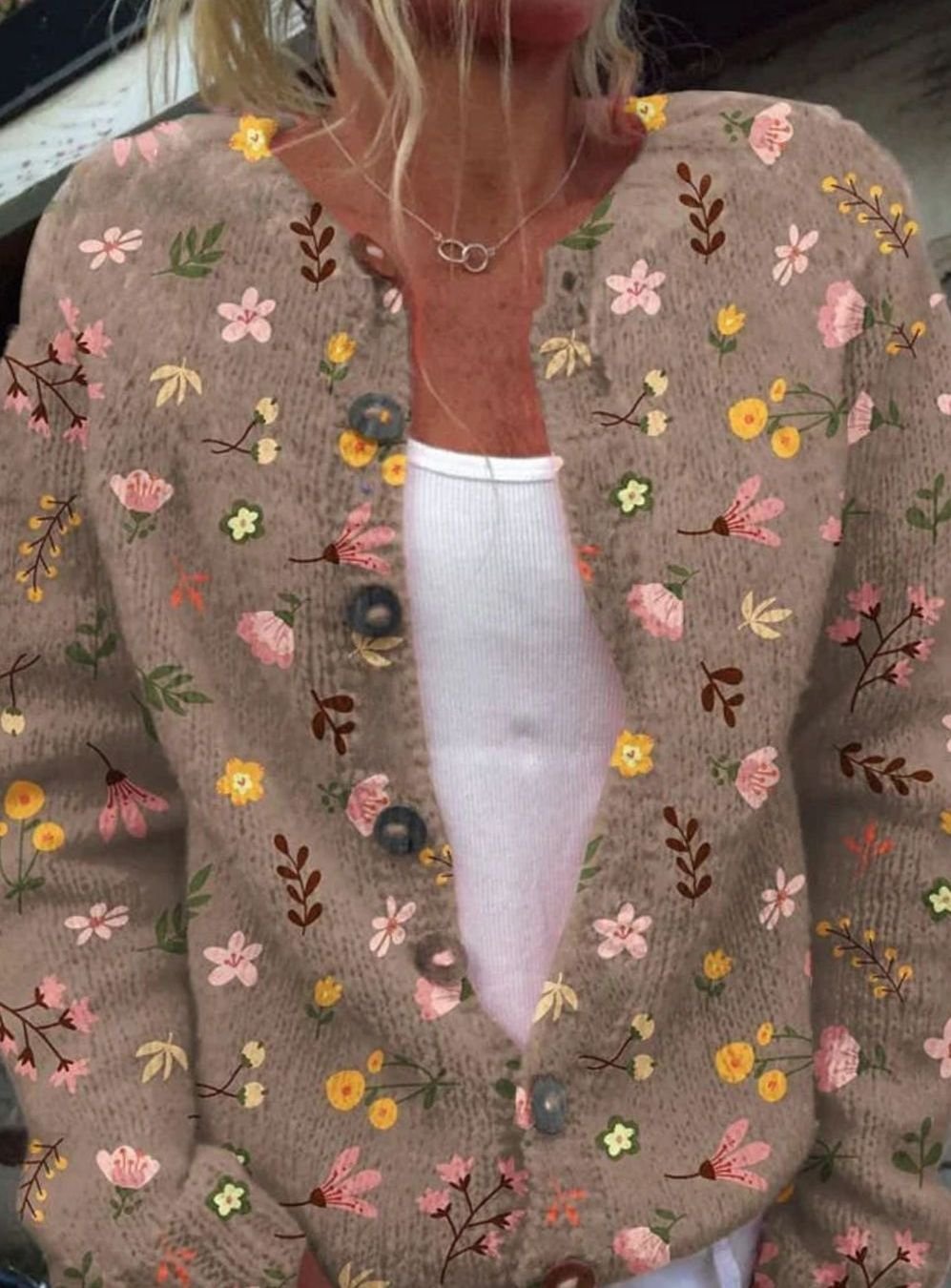 Women's Vintage Floral Button-Front Cardigan - Brown