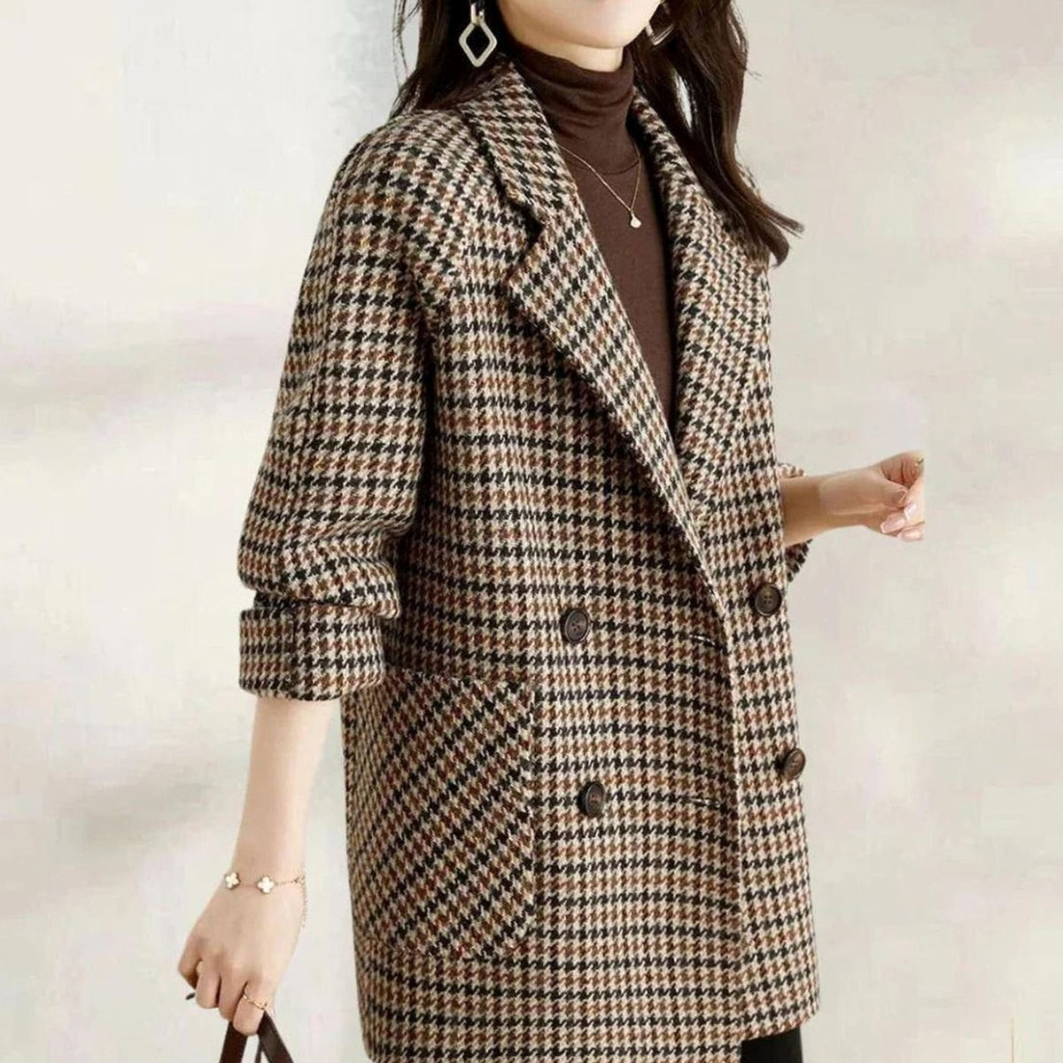 Women's Houndstooth Double-Breasted Wool-Blend Coat