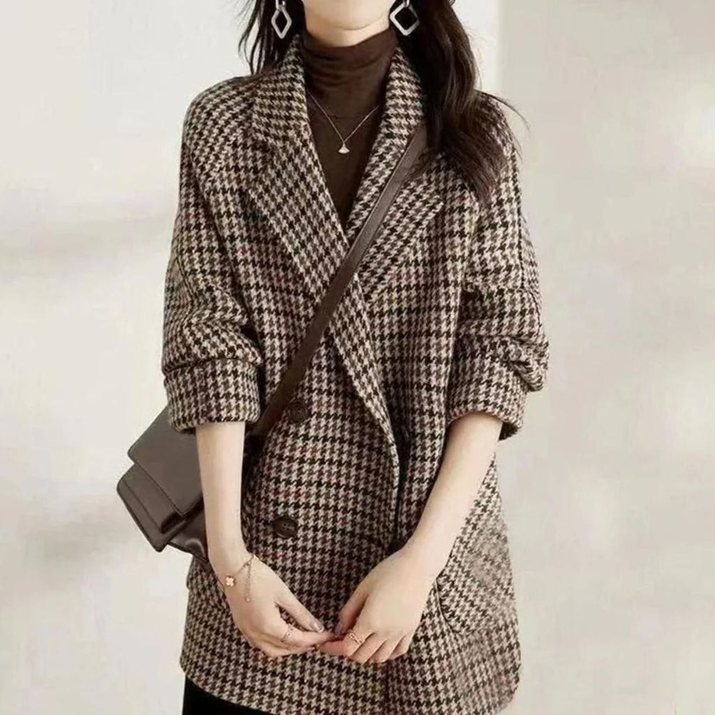 Women's Houndstooth Double-Breasted Wool-Blend Coat