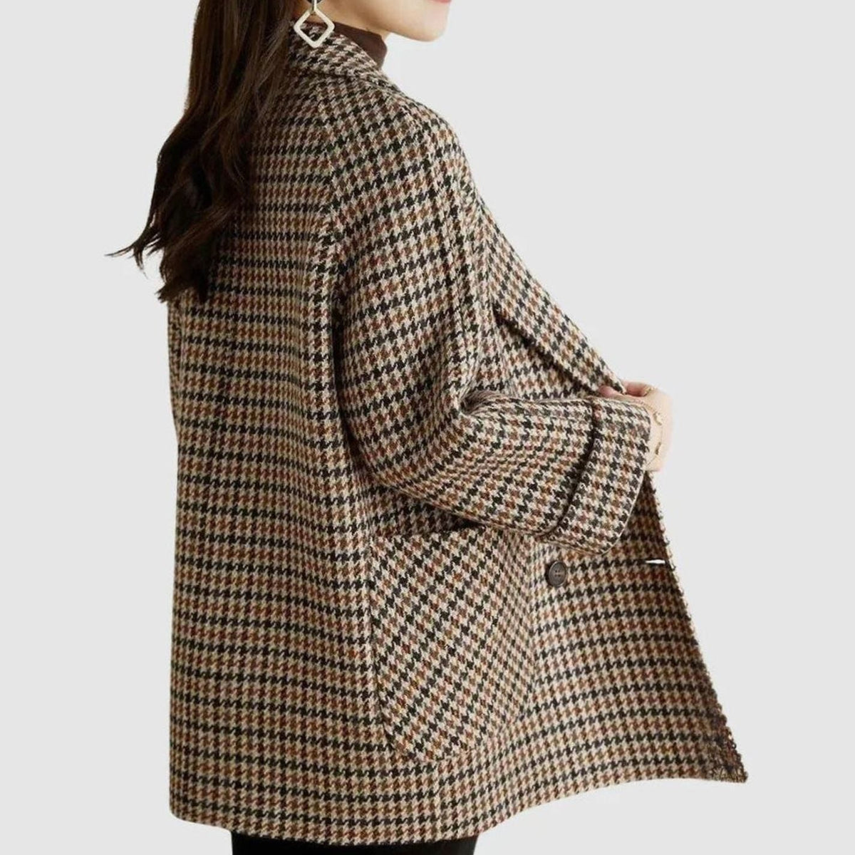 Women's Houndstooth Double-Breasted Wool-Blend Coat
