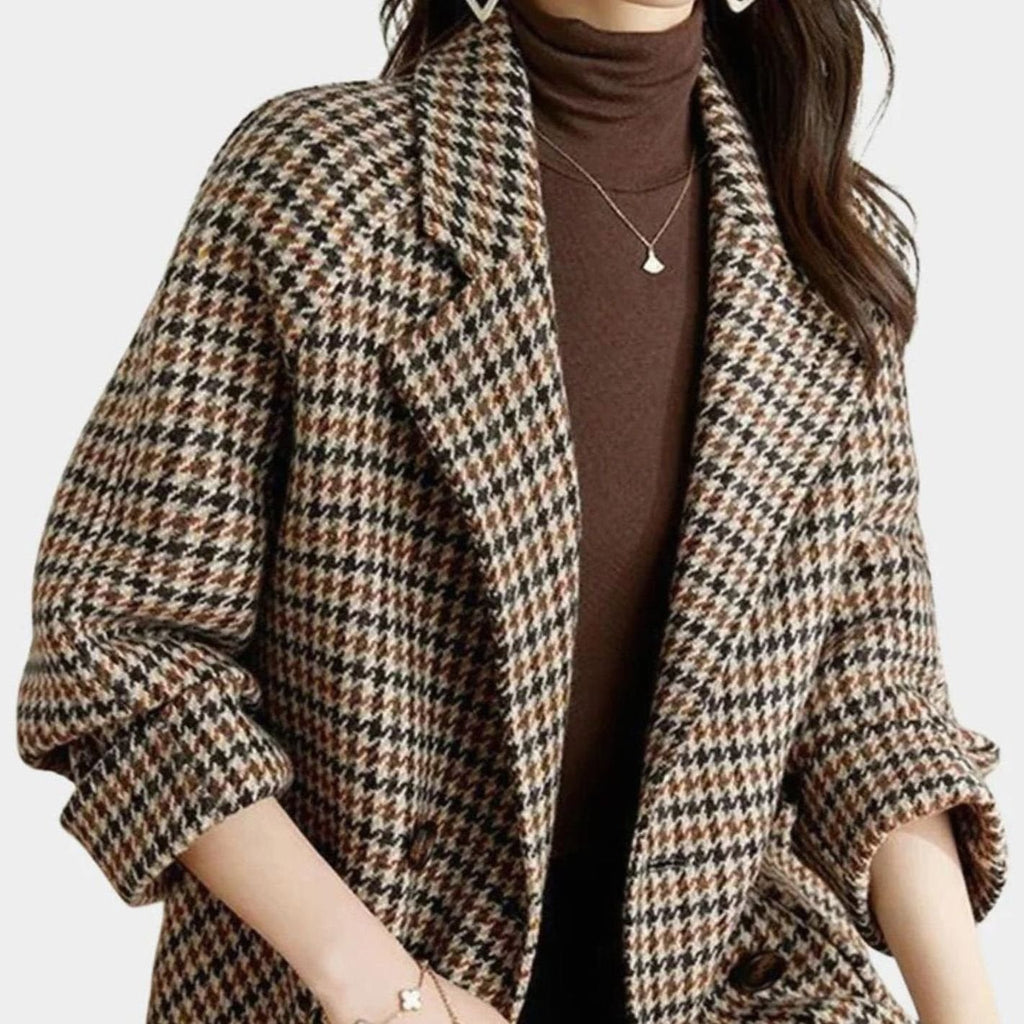 Women's Houndstooth Double-Breasted Wool-Blend Coat