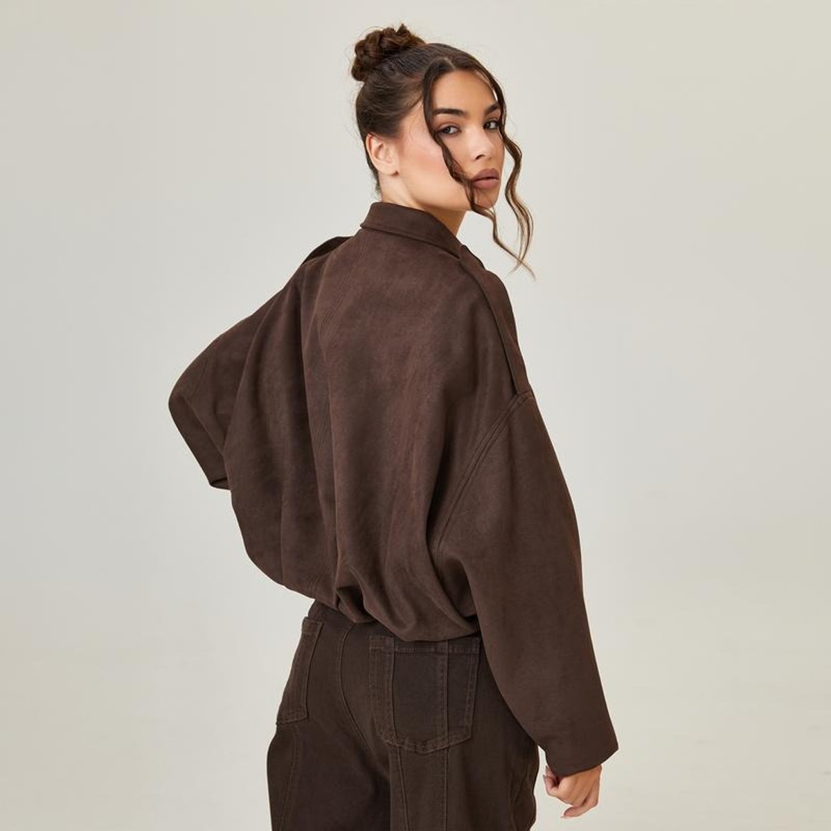 Women's Oversized Faux Suede Bomber Jacket