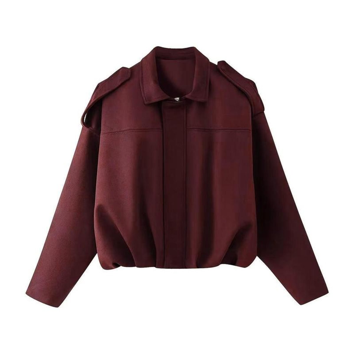 Women's Oversized Faux Suede Bomber Jacket - Burgundy