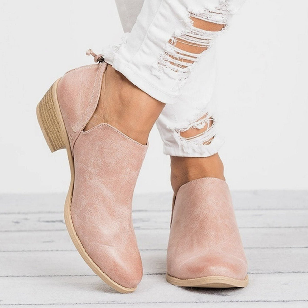 Women's Vintage Pointed-Toe Slip-On Block Heel Ankle Boots