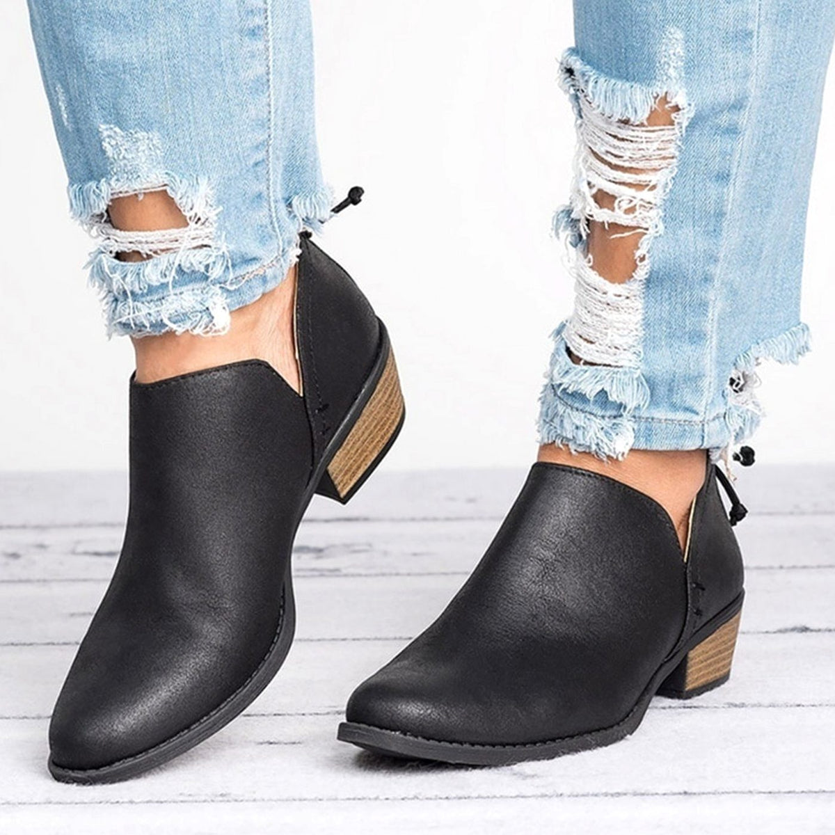 Women's Vintage Pointed-Toe Slip-On Block Heel Ankle Boots