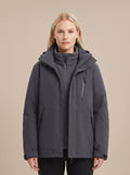 Women's Water-Repellent Winter Jacket with Detachable Hood - Black