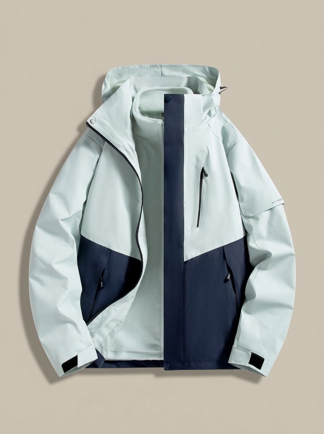 Women's Water-Repellent Winter Jacket with Detachable Hood - Navy Blue