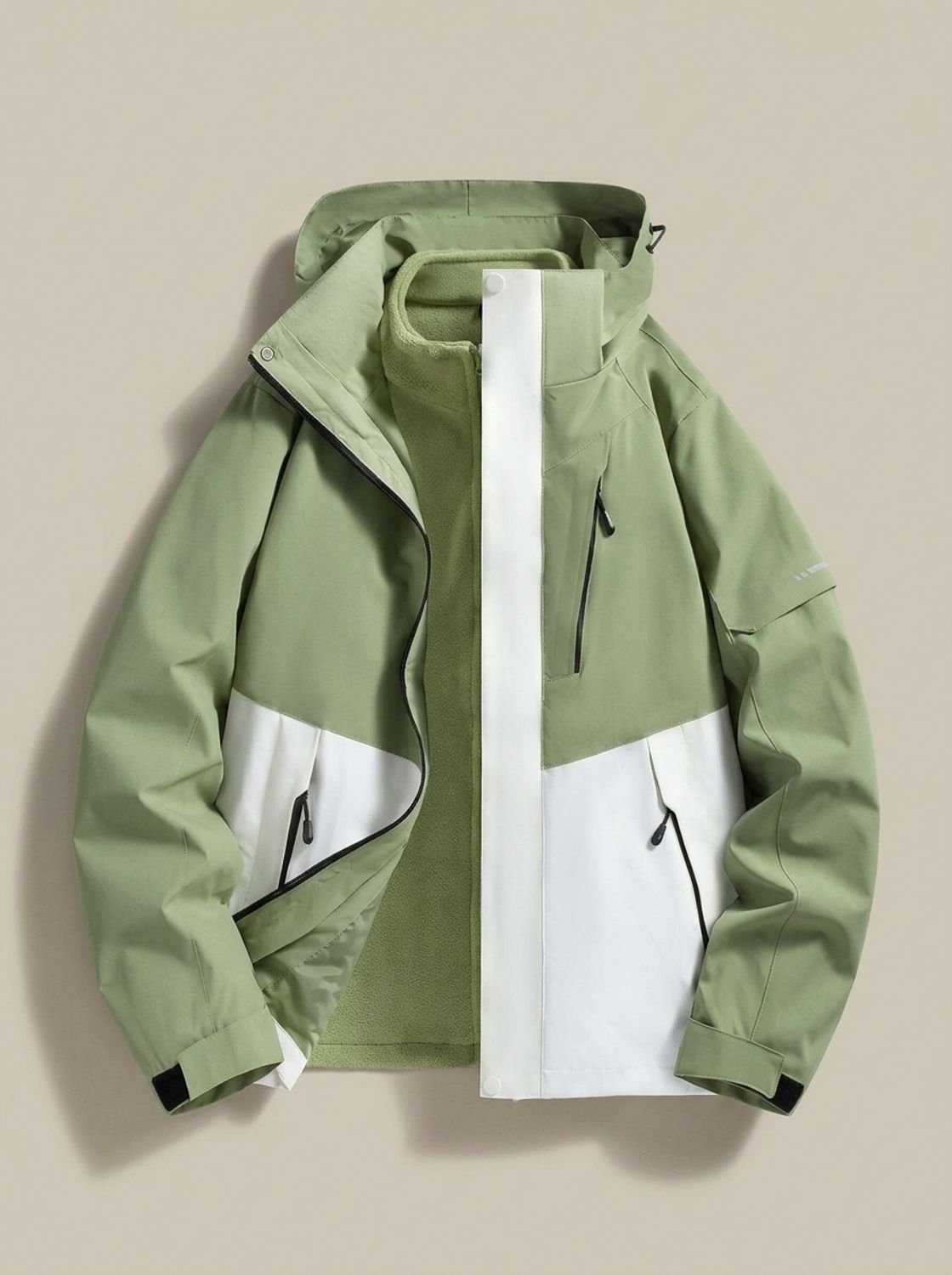 Women's Water-Repellent Winter Jacket with Detachable Hood - Green