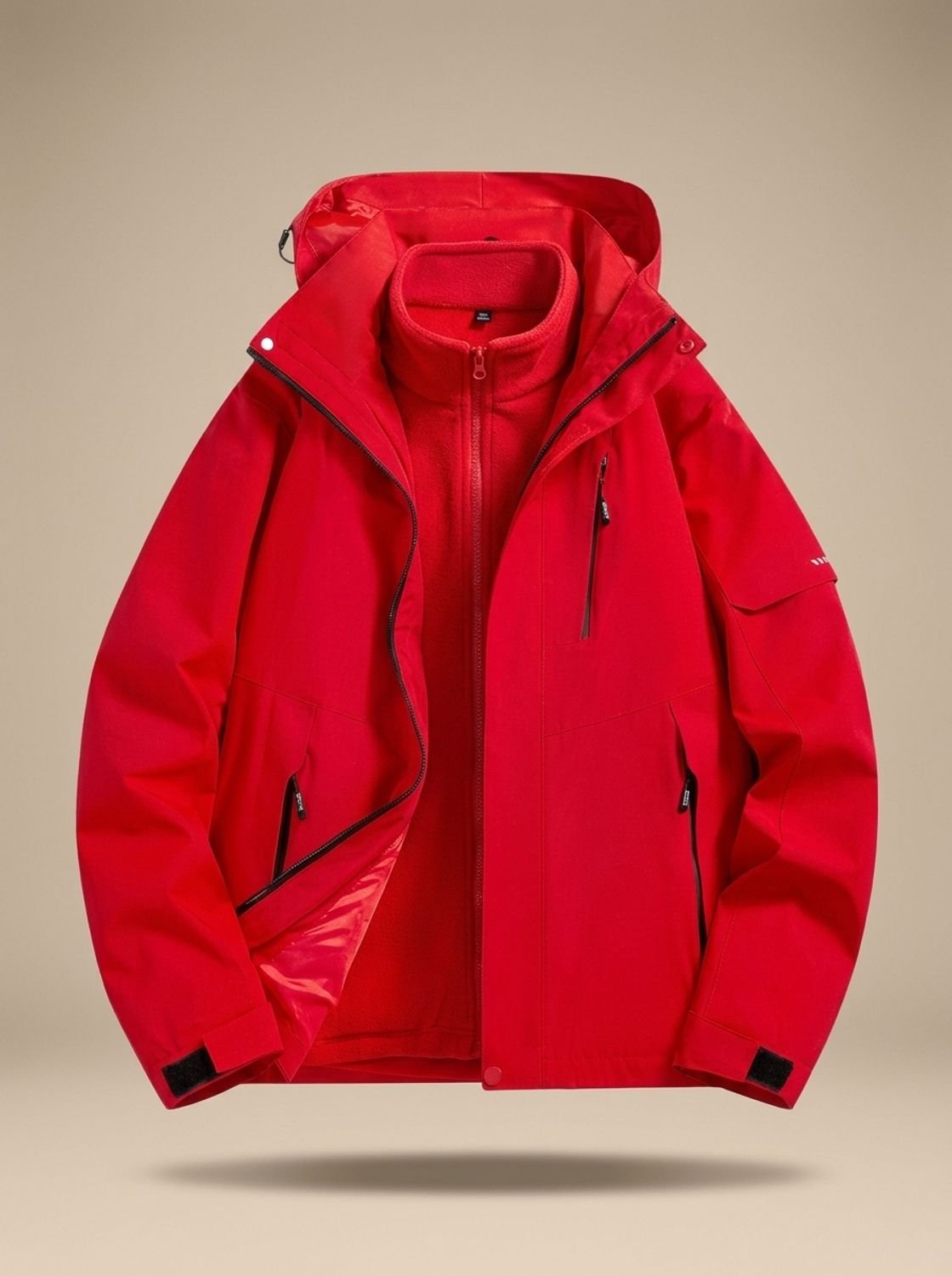 Women's Water-Repellent Winter Jacket with Detachable Hood - Red