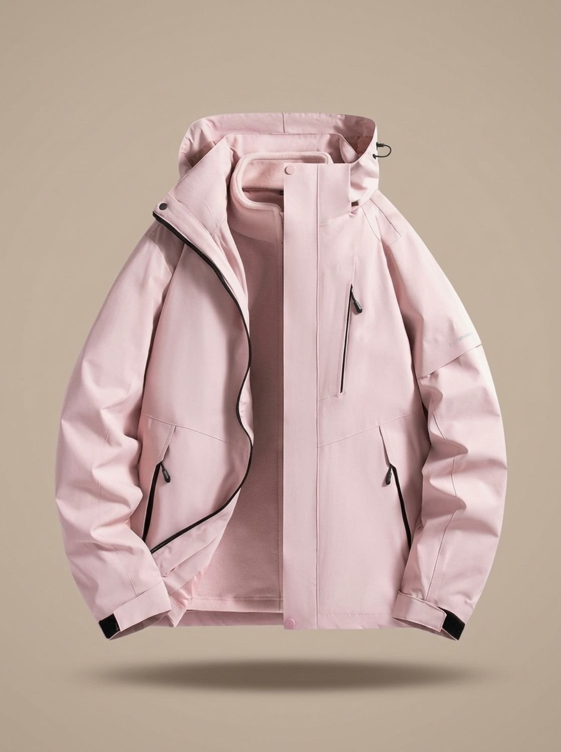 Women's Water-Repellent Winter Jacket with Detachable Hood - Pink