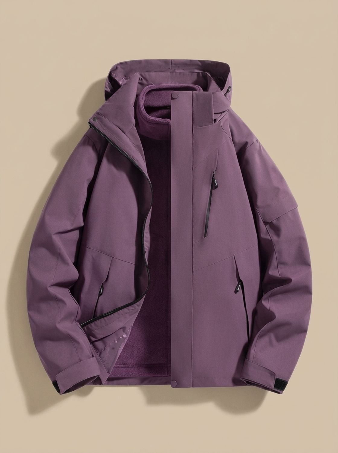 Women's Water-Repellent Winter Jacket with Detachable Hood - Purple