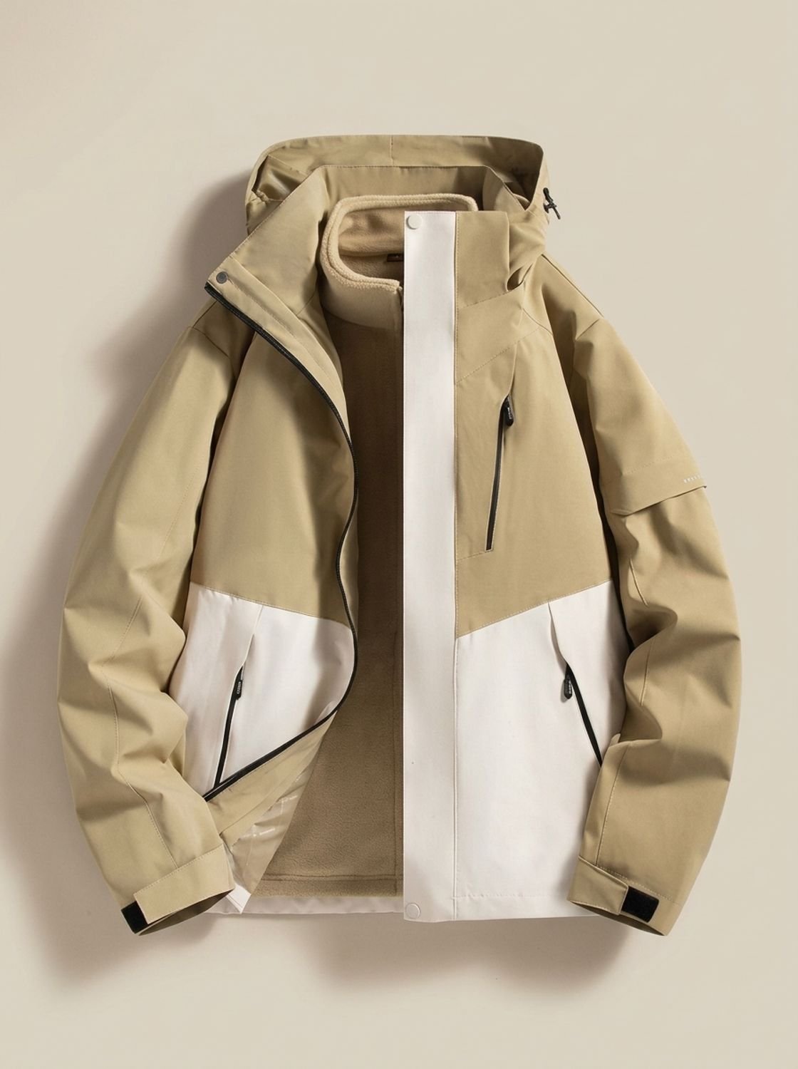 Women's Water-Repellent Winter Jacket with Detachable Hood - Beige