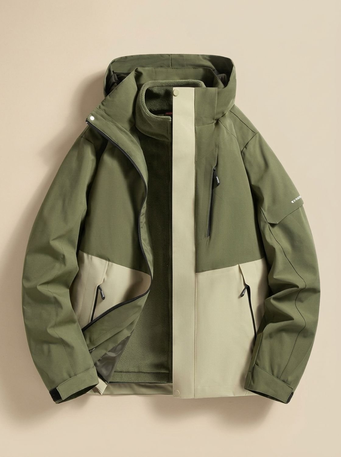 Women's Water-Repellent Winter Jacket with Detachable Hood - Dark Green