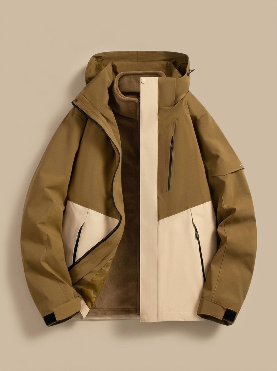 Women's Water-Repellent Winter Jacket with Detachable Hood - Brown