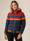 Women's Waterproof Retro Stripe Color-Block Puffer Jacket - Navy