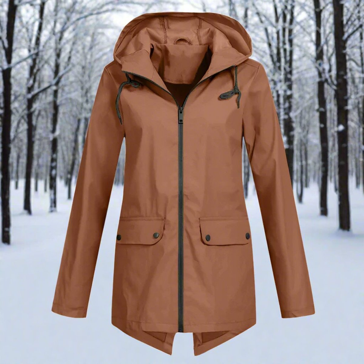 Women's Waterproof Longline Rain Jacket - Coffee