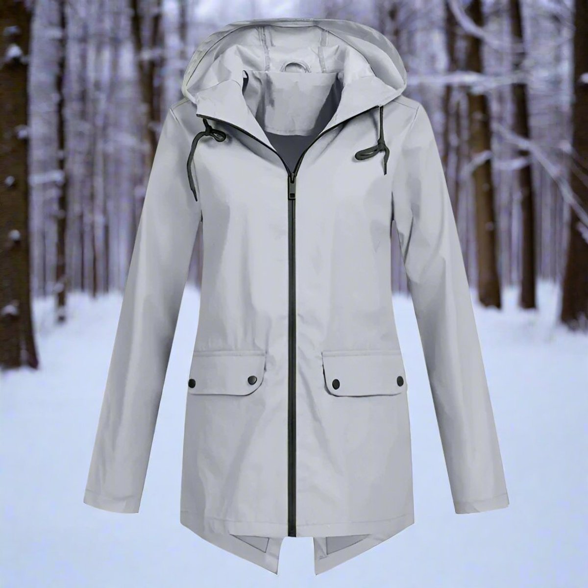 Women's Waterproof Longline Rain Jacket - Gray