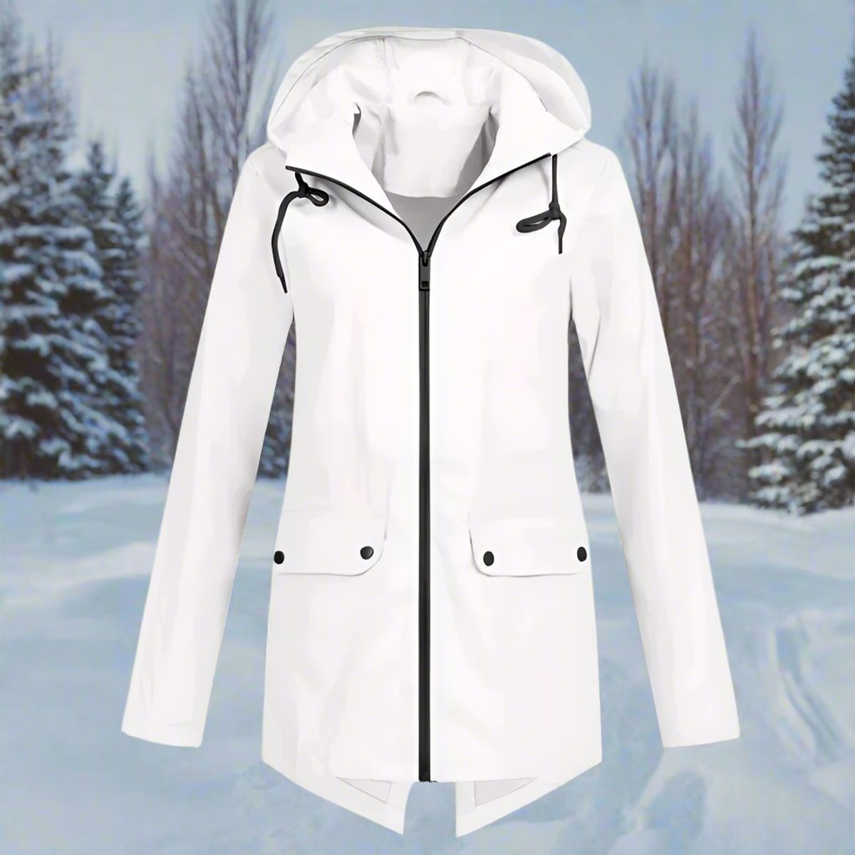 Women's Waterproof Longline Rain Jacket - White