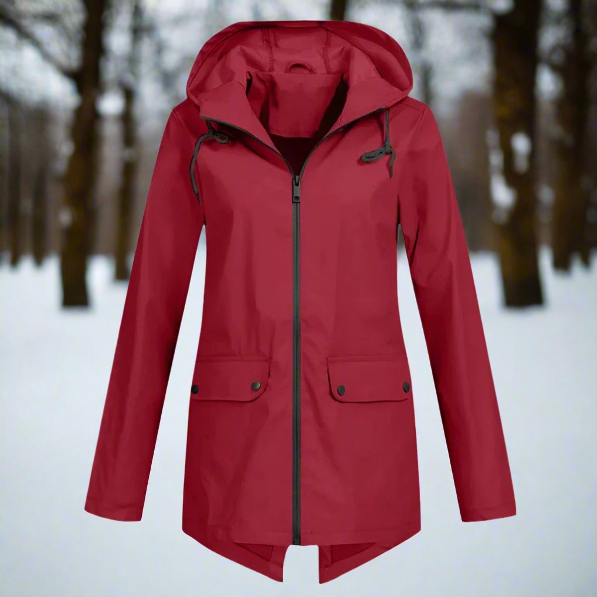 Women's Waterproof Longline Rain Jacket - Wine Red