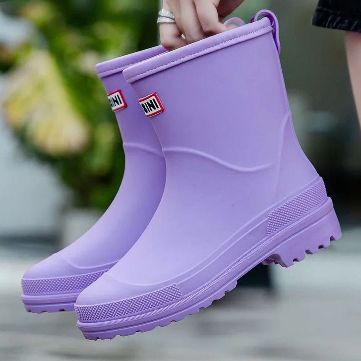 Women's Pull-On Rain Boots with Treaded Sole - Purple