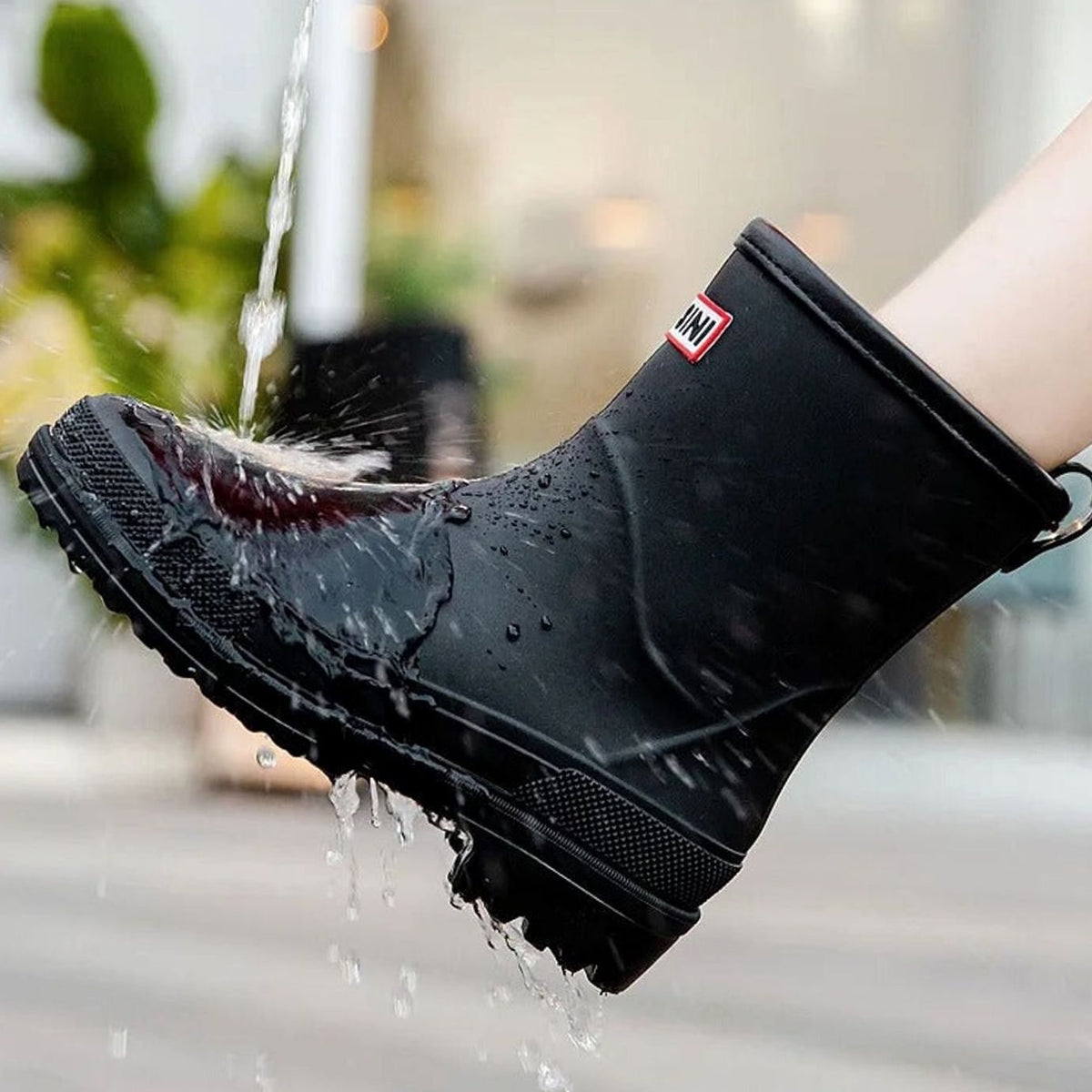 Women's Pull-On Rain Boots with Treaded Sole - Green