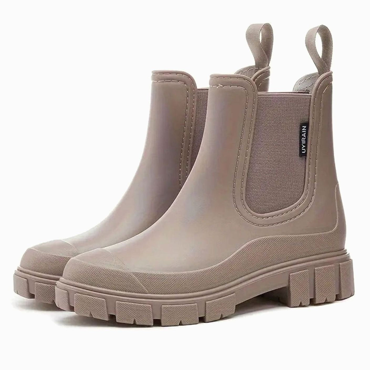 Women's Waterproof Lug-Sole Chelsea Rain Boots - Brown