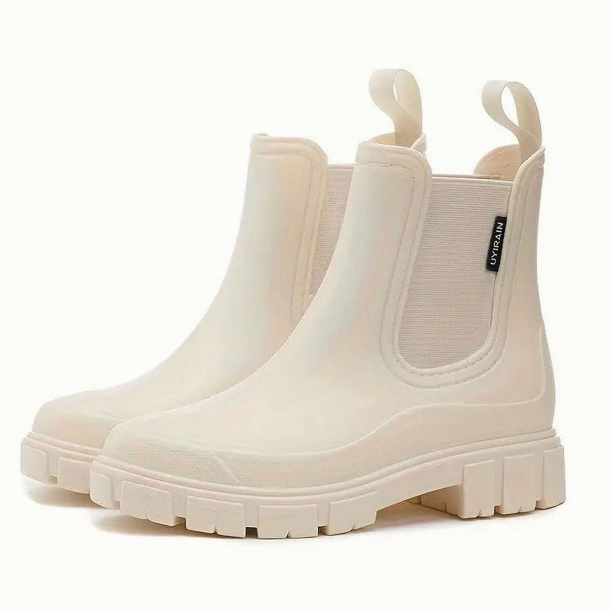 Women's Waterproof Lug-Sole Chelsea Rain Boots - Beige