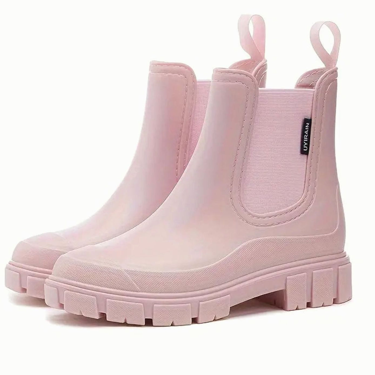 Women's Waterproof Lug-Sole Chelsea Rain Boots - Pink