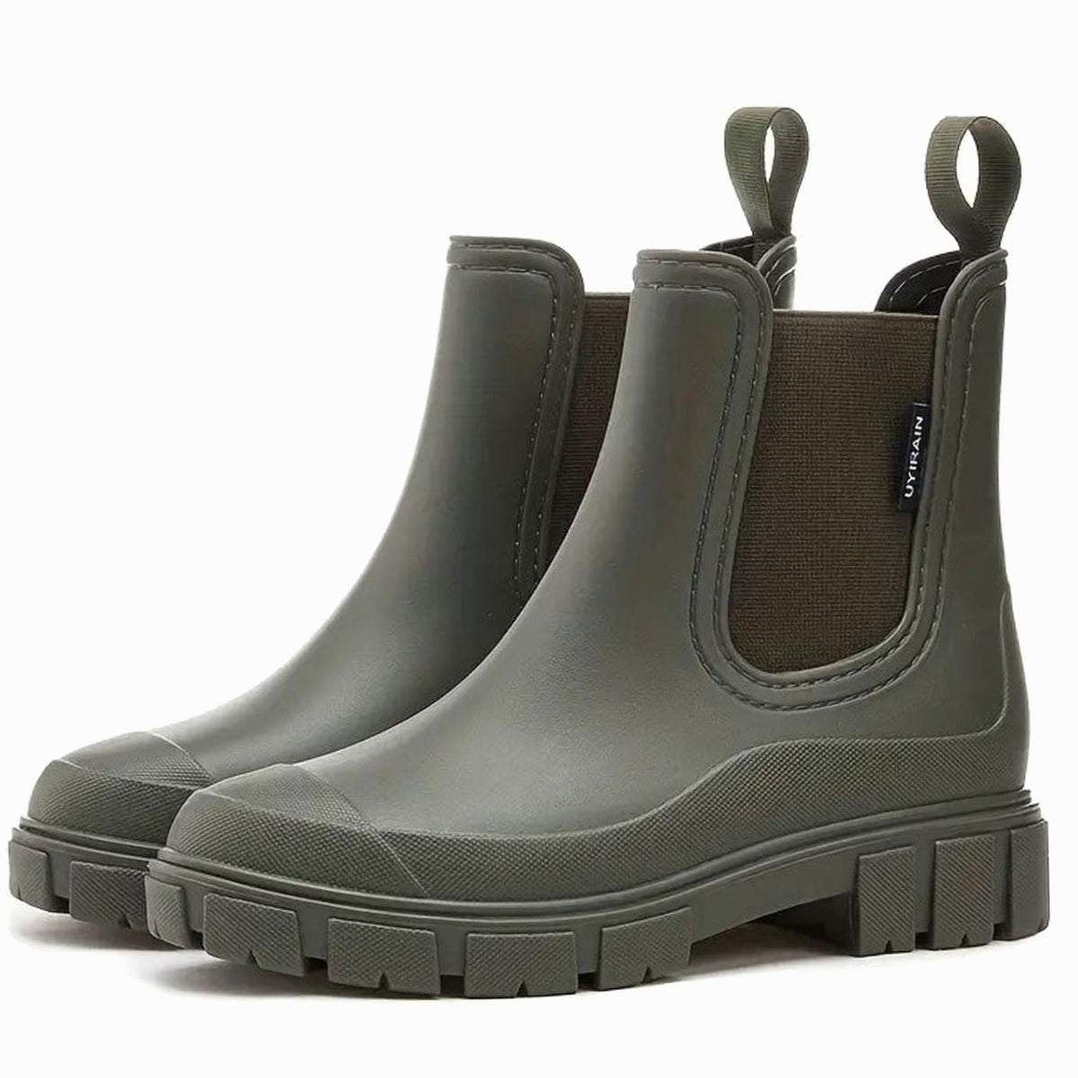 Women's Waterproof Lug-Sole Chelsea Rain Boots - Green