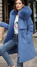 Women's Waterproof Faux-Fur Hood Winter Parka - Blue