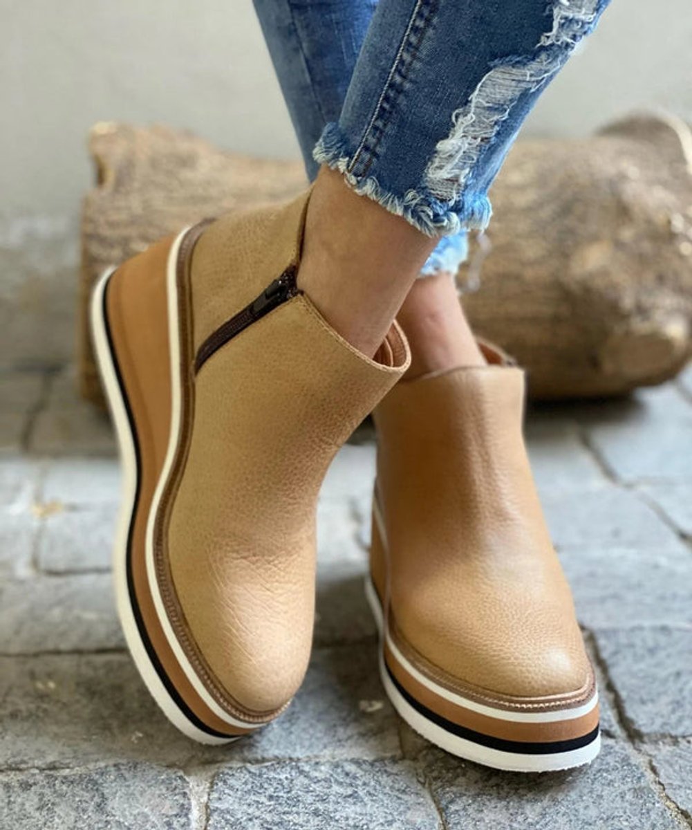 Women's Wedge Platform Zip-Up Ankle Boots Round Toe