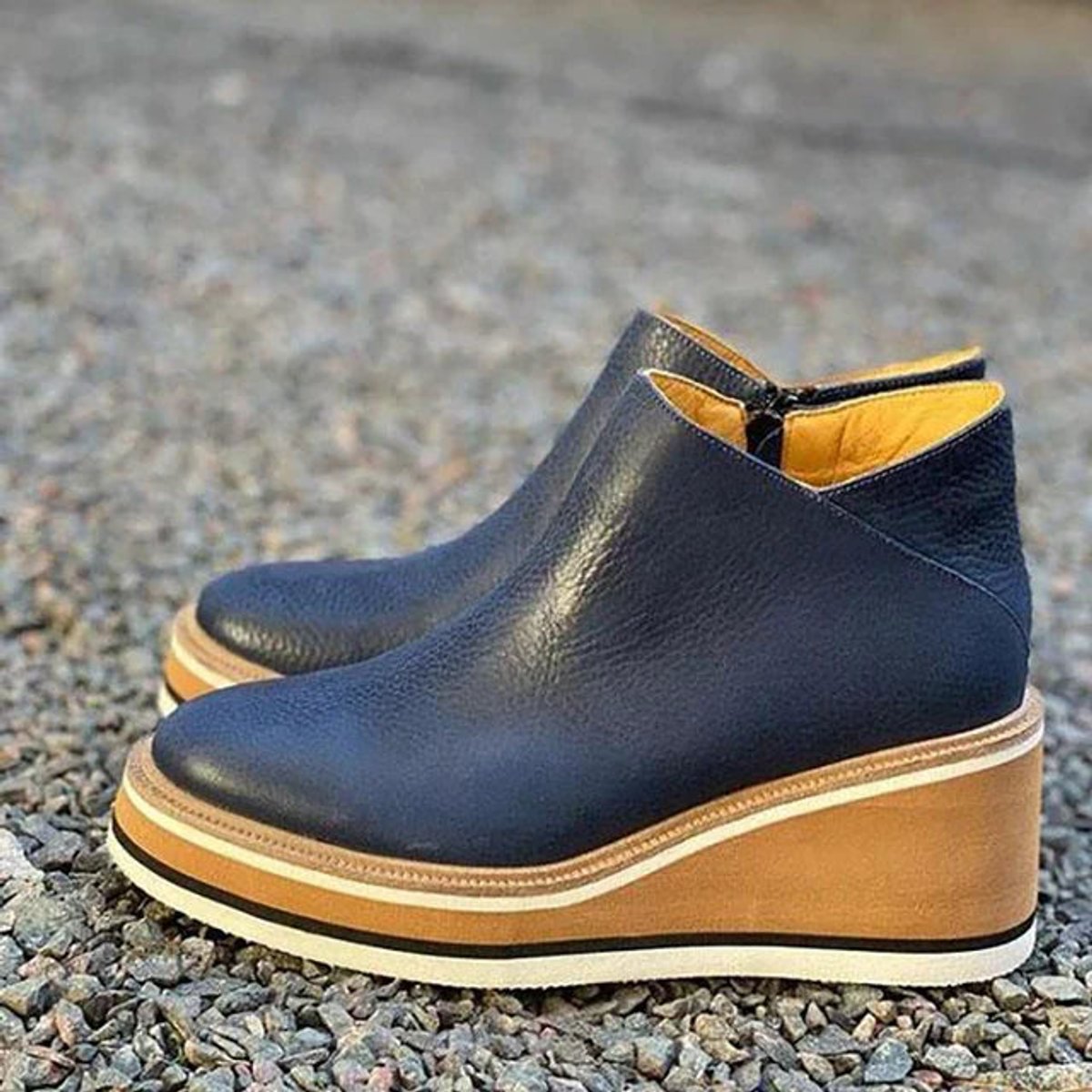 Women's Wedge Platform Zip-Up Ankle Boots Round Toe