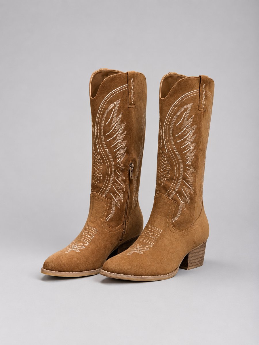 Women's Western Embroidered Suede Knee-High Ankle Boots