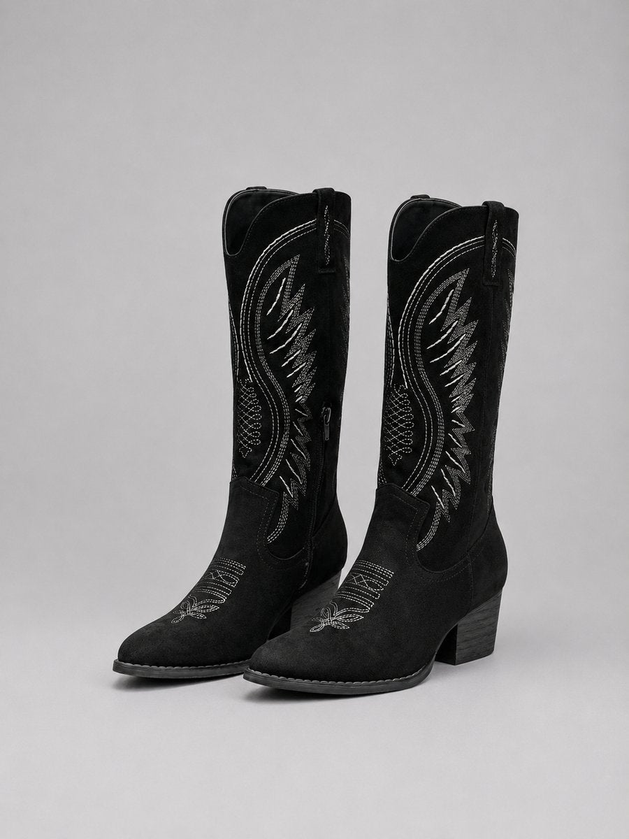 Women's Western Embroidered Suede Knee-High Ankle Boots