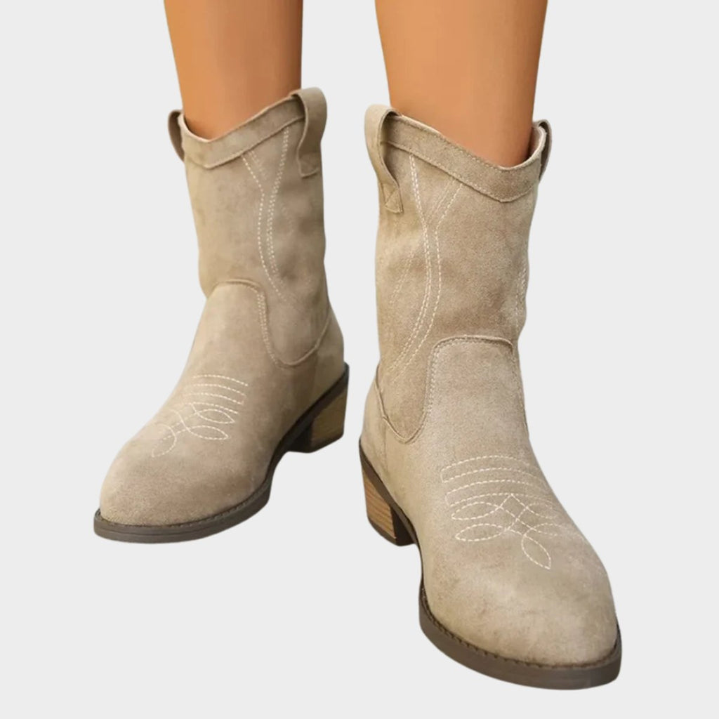 Women's Western Embroidered Suede Mid-Calf Ankle Boots