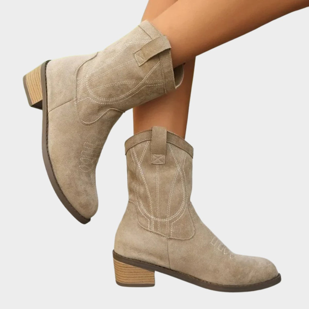 Women's Western Embroidered Suede Mid-Calf Ankle Boots