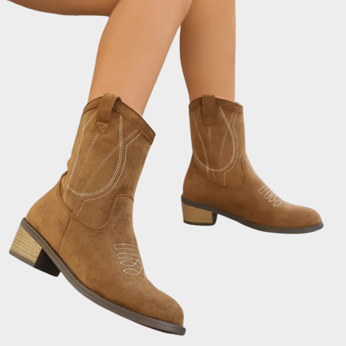 Women's Western Embroidered Suede Mid-Calf Ankle Boots