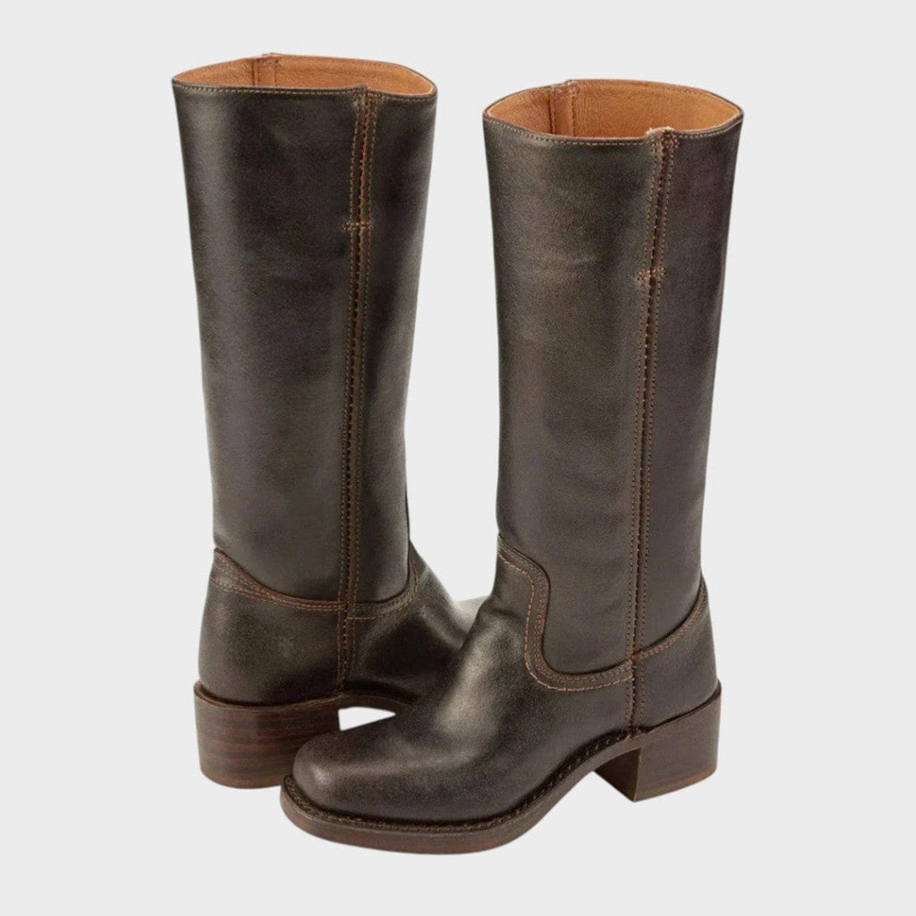 Women's Western Leather Knee High Boots Block Heel