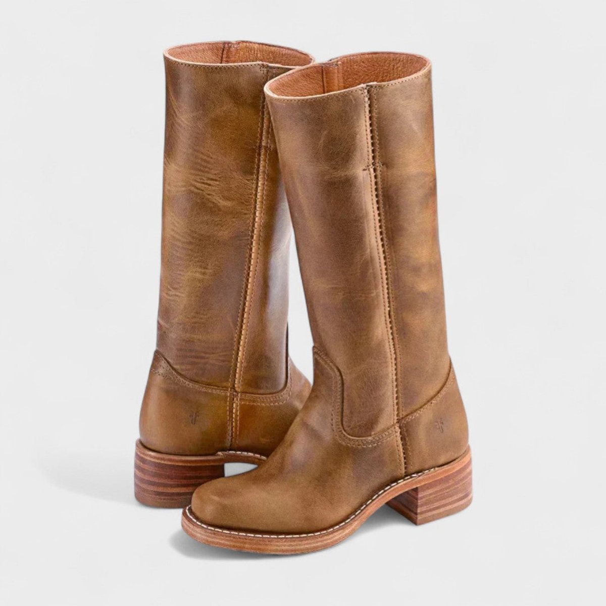 Women's Western Leather Knee High Boots Block Heel