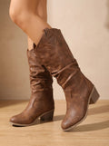 Women's Wide-Calf Pull-On Western Knee-High Boots - Light Brown