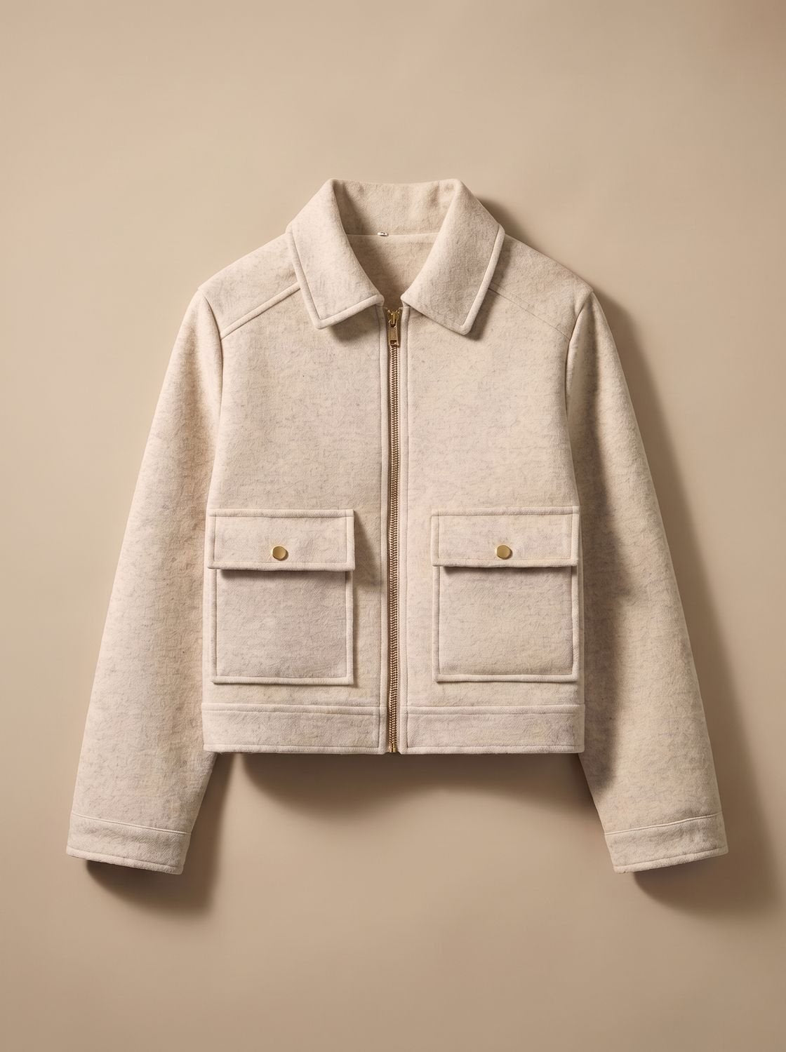 Women's Wool Blend Cropped Coat with Asymmetric Buttons - Khaki