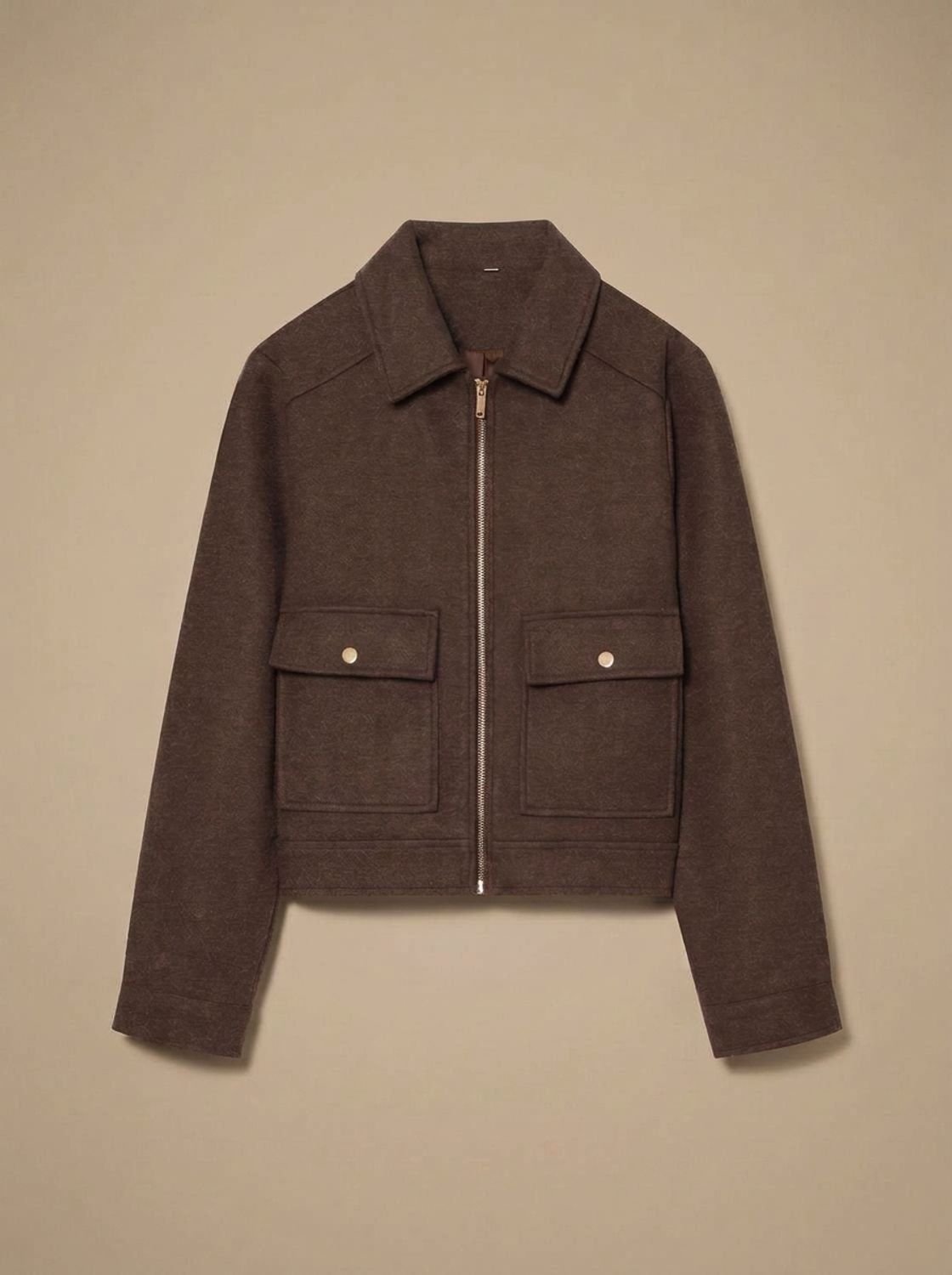 Women's Wool Blend Cropped Coat with Asymmetric Buttons - Brown