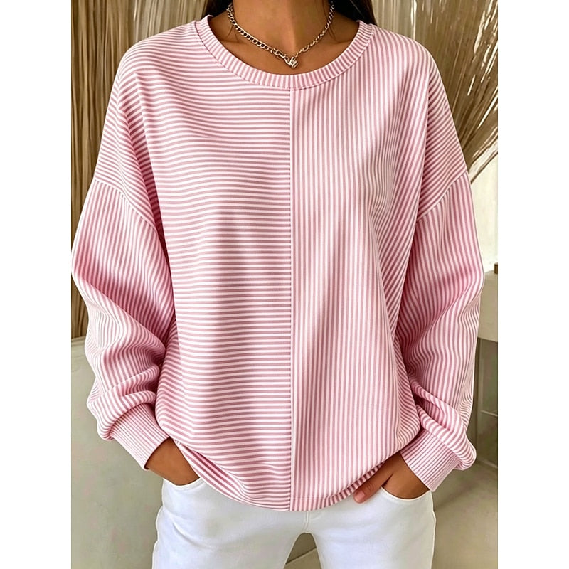 Women's Striped Crew Neck Relaxed Sweatshirt