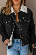 Women's Sherpa Lined Cropped Corduroy Jacket - Black